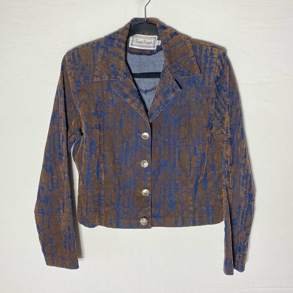 Vintage 90s Sweet Water Creations Brown & Blue Western Jacket S Cowgirl Stampede